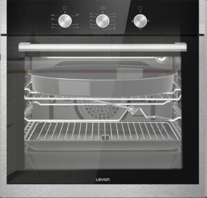 ليفون فرن غاز بلت ان 60 سم بالمروحة زجاج اسود*استانلس – LV-SG06102-MSB